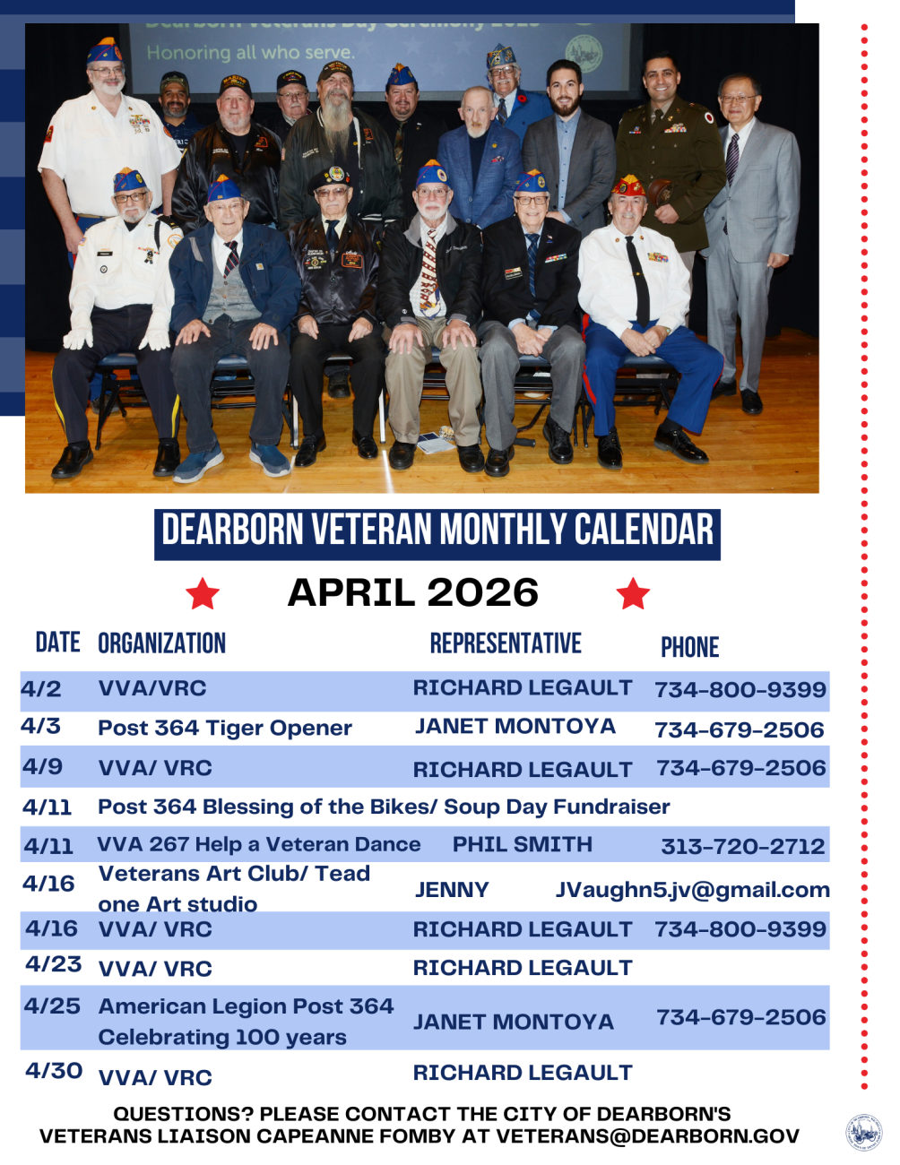 Veterans Calendar April 2026
